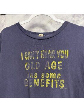 Vintage Funny Old Age Parody T Shirt Mens XL Blue Y2k Words Tee
